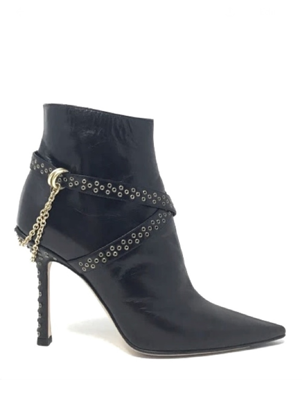New Jimmy Choo Chains & Grommet Brown-Black Leather Booties, 38 US 7.5